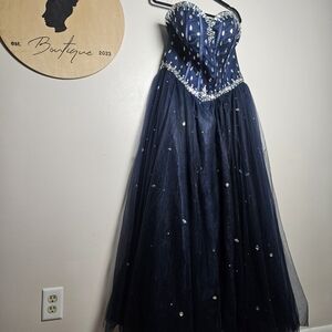 Girls Navy Crystal-Embellished Formal Dress